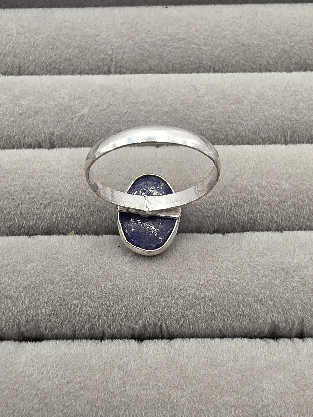 Silver Plated Lapis Lazuli Oval Ring Size 7 3/4 - Blue Gemstone